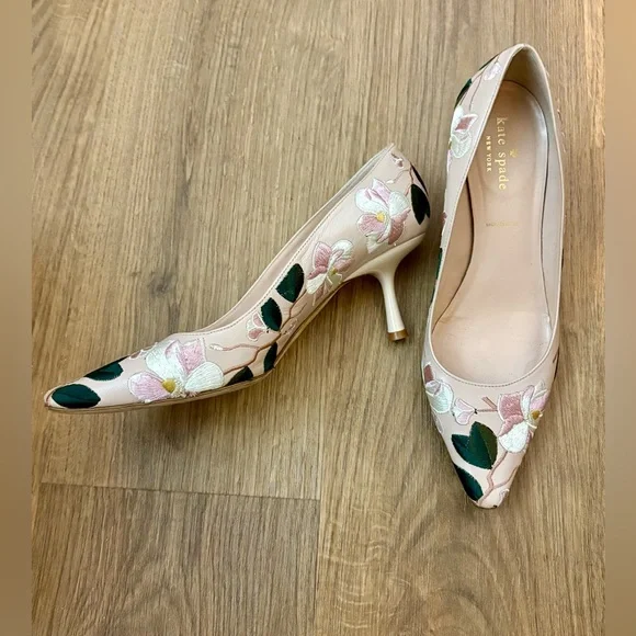 Kate Spade ♠️ Blush Pink Embroidered Floral Pumps - Picture 2 of 4